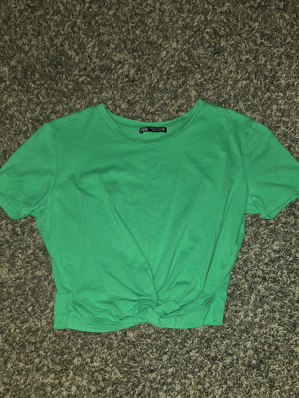 Zara Bright Green Cropped Knot Tee